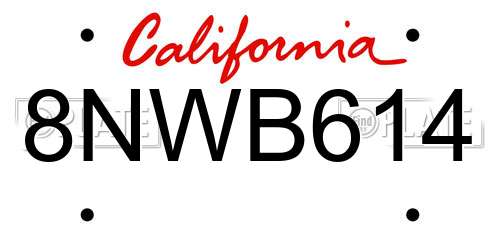 8NWB614 California License Plate