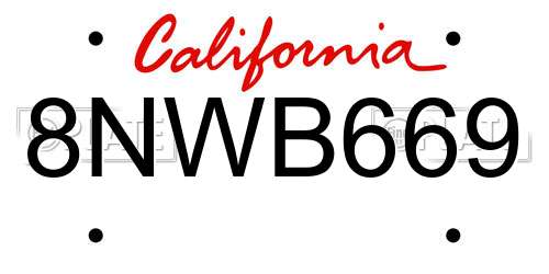 8NWB669 California License Plate