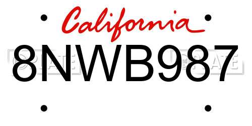 8NWB987 California License Plate