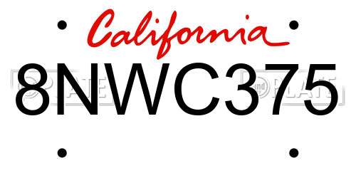8NWC375 California License Plate