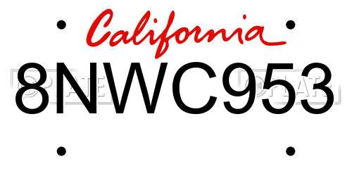 8NWC953 California License Plate
