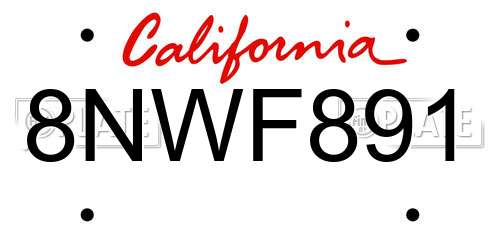 8NWF891 California License Plate