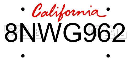 8NWG962 California License Plate