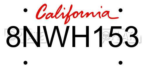 8NWH153 California License Plate