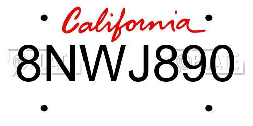 8NWJ890 California License Plate
