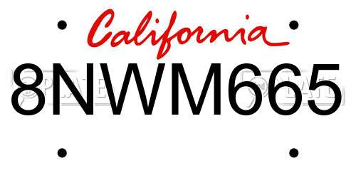 8NWM665 California License Plate