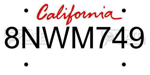 8NWM749 California License Plate