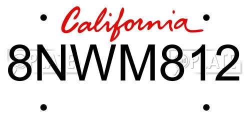 8NWM812 California License Plate