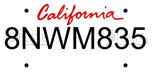 8NWM835 California License Plate