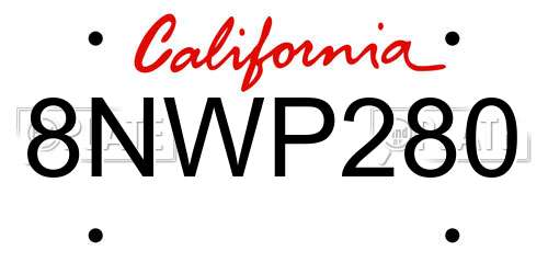 8NWP280 California License Plate