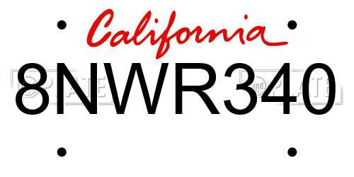8NWR340 California License Plate