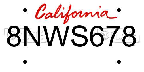 8NWS678 California License Plate