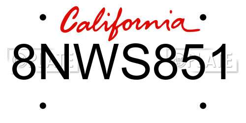 8NWS851 California License Plate