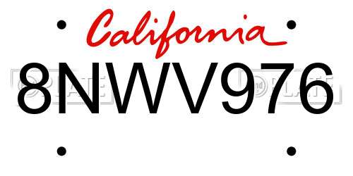 8NWV976 California License Plate