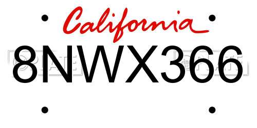 8NWX366 California License Plate