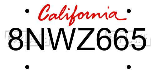 8NWZ665 California License Plate