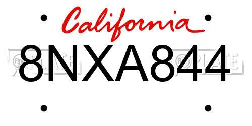 8NXA844 California License Plate