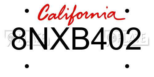 8NXB402 California License Plate