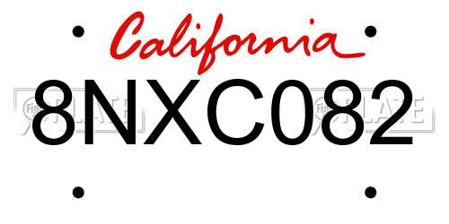 8NXC082 California License Plate