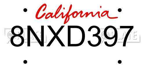 8NXD397 California License Plate