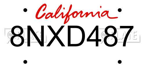 8NXD487 California License Plate