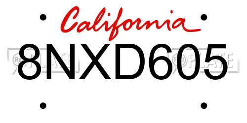 8NXD605 California License Plate
