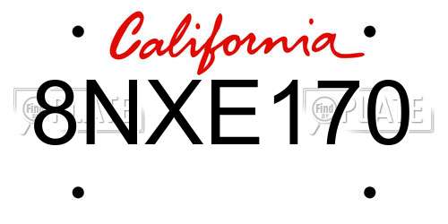 8NXE170 California License Plate