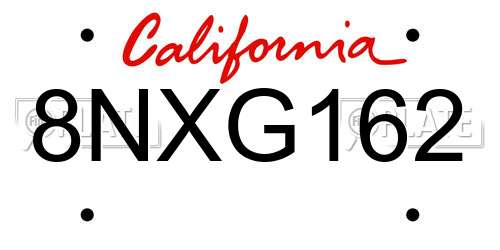 8NXG162 California License Plate