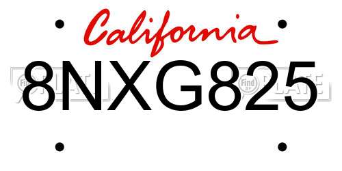 8NXG825 California License Plate
