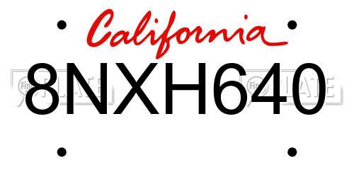 8NXH640 California License Plate