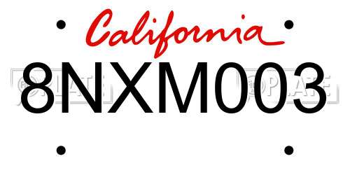 8NXM003 California License Plate