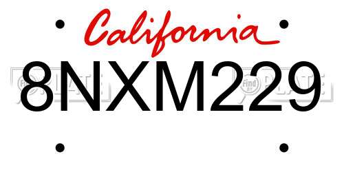 8NXM229 California License Plate