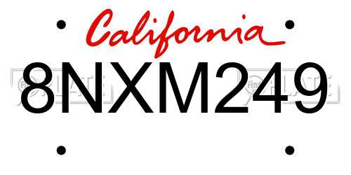 8NXM249 California License Plate