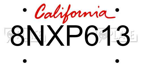 8NXP613 California License Plate