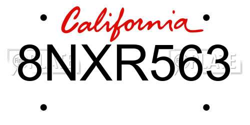 8NXR563 California License Plate