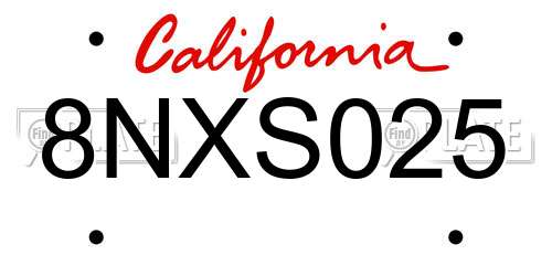 8NXS025 California License Plate