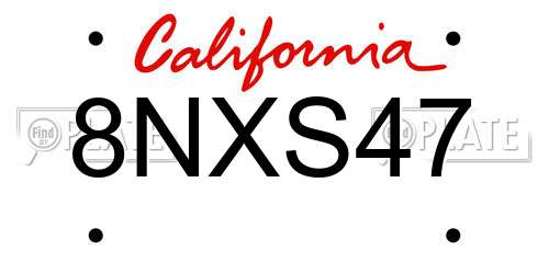 8NXS47 California License Plate