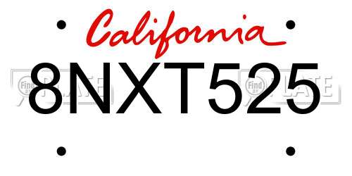 8NXT525 California License Plate