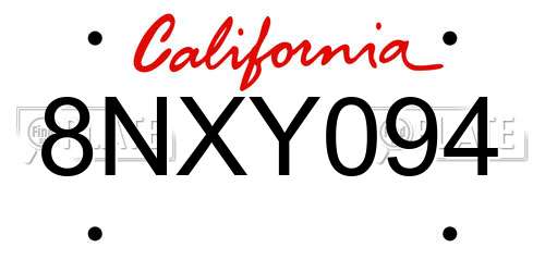 8NXY094 California License Plate