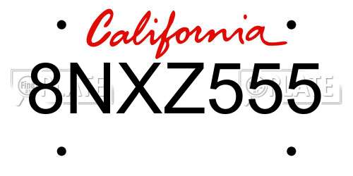 8NXZ555 California License Plate