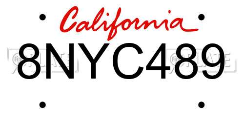 8NYC489 California License Plate