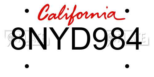 8NYD984 California License Plate