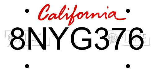 8NYG376 California License Plate