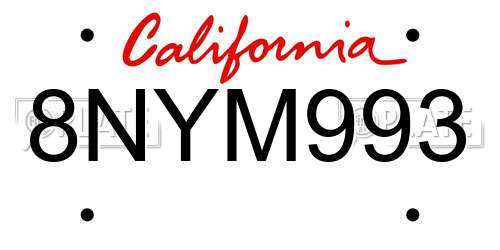 8NYM993 California License Plate