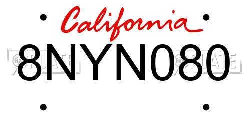 8NYN080 California License Plate
