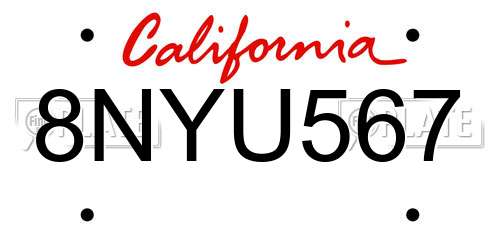 8NYU567 California License Plate