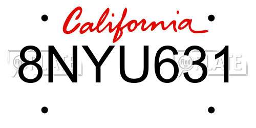 8NYU631 California License Plate