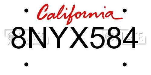 8NYX584 California License Plate