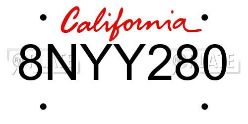 8NYY280 California License Plate