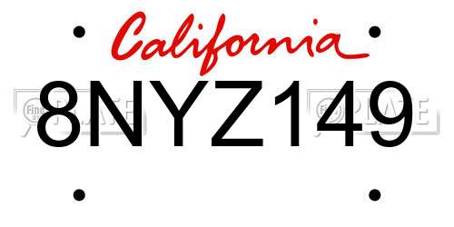 8NYZ149 California License Plate